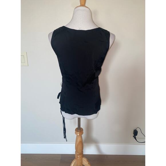 Nanette Lepore Stretch Silk Blouse Drape Sleeveless Black/ivory Size Small - Picture 3 of 5